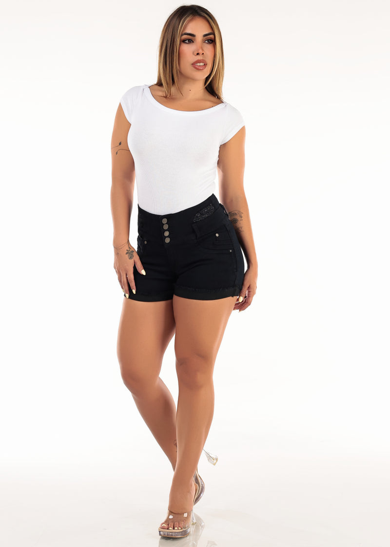 White Levantacola Denim Shorts Combo
