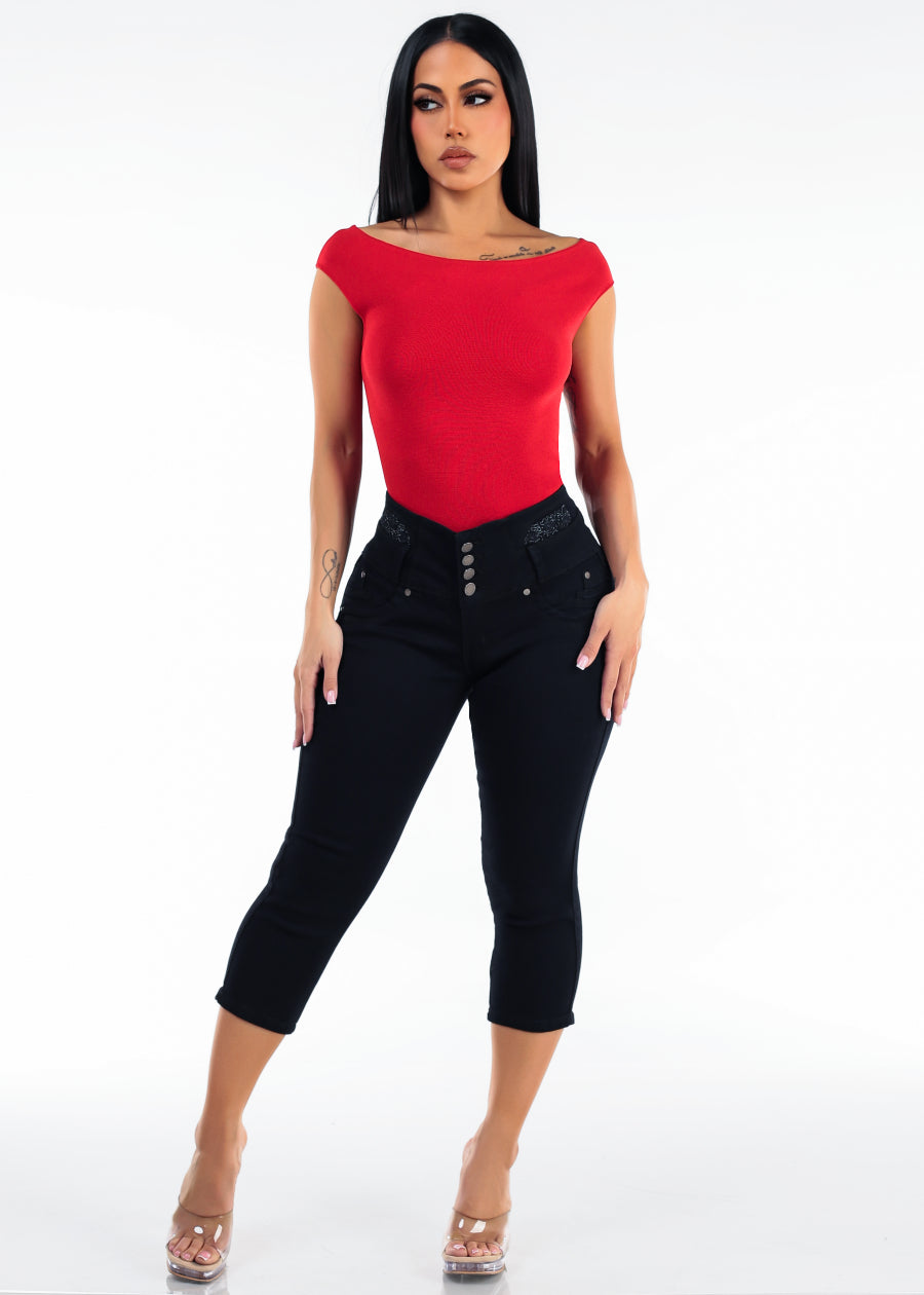 Red Levantacola Denim Capris Combo