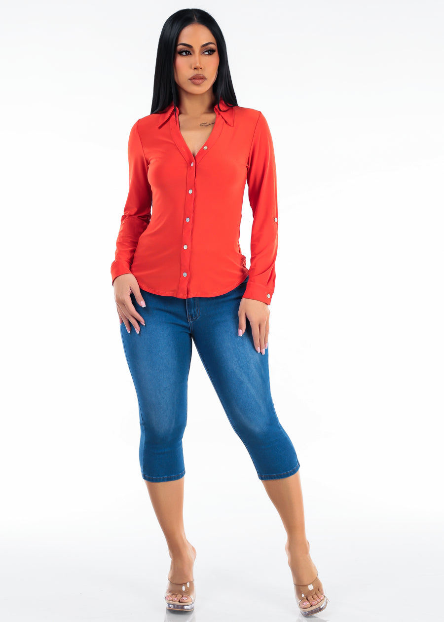 Red Butt Lift Denim Capris Look