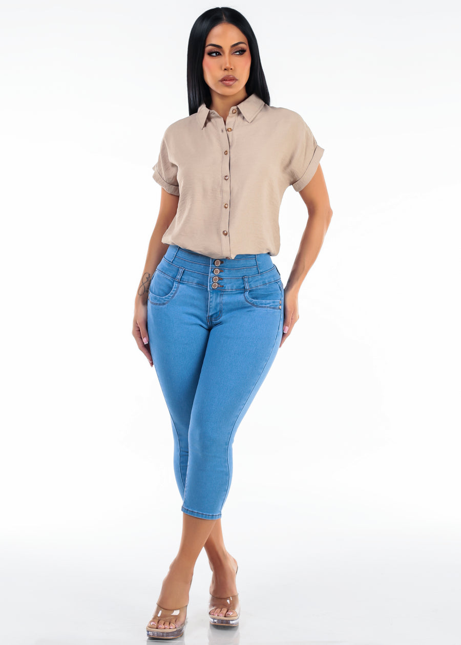 Khaki Levantacola Denim Capris Outfit