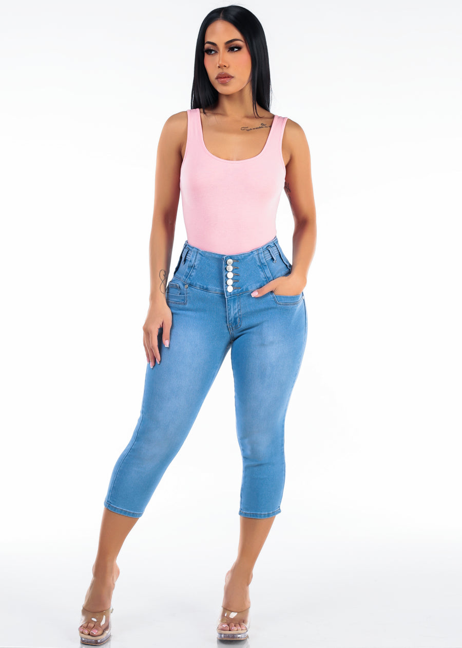 Pink Levantacola Denim Capris Look