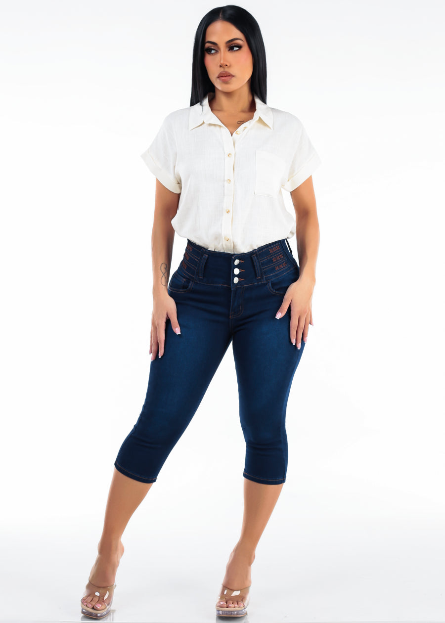 White Levantacola Denim Capris Combo