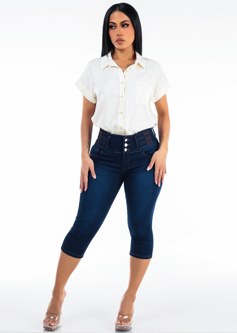 White Levantacola Denim Capris Combo