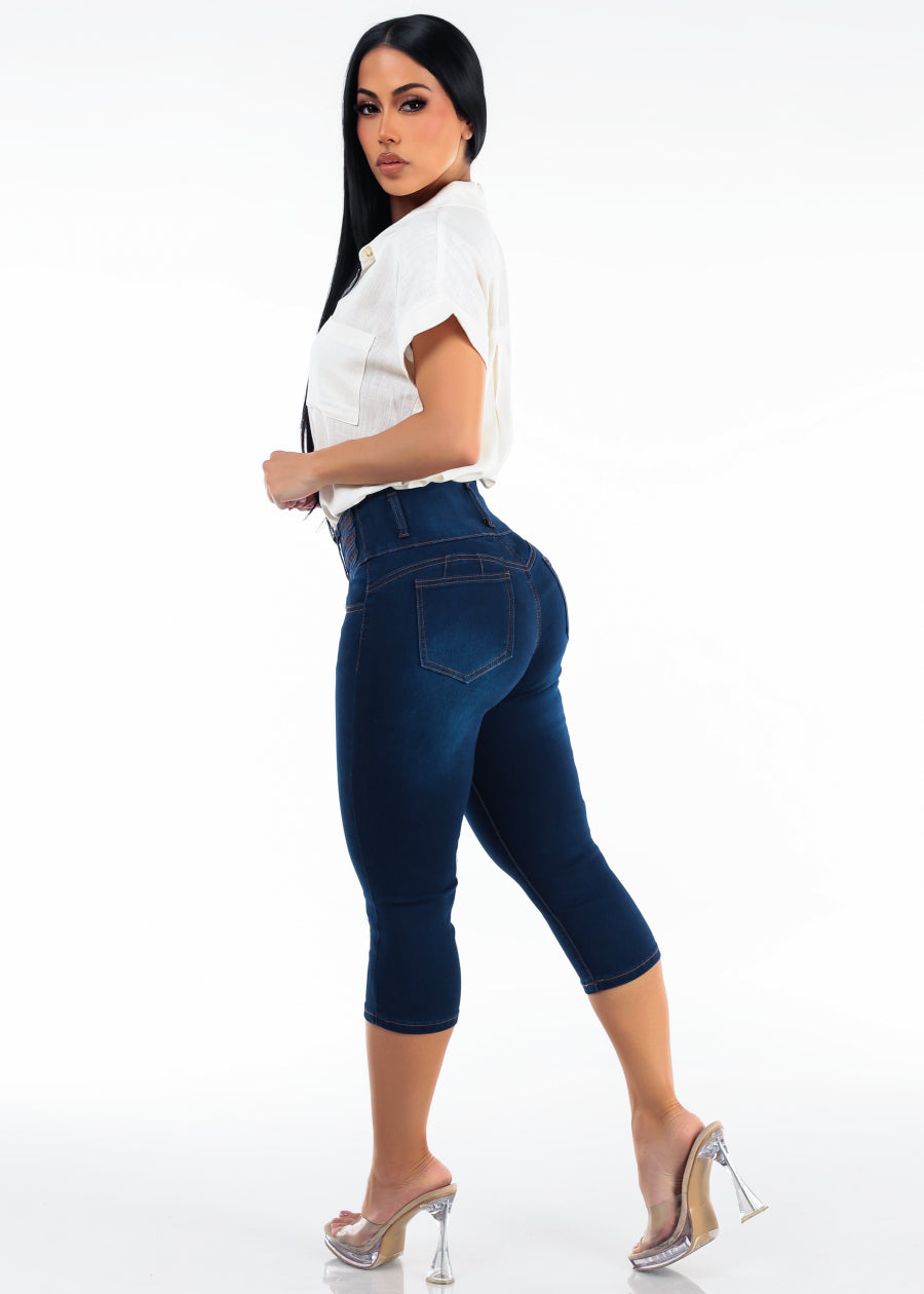 White Levantacola Denim Capris Combo