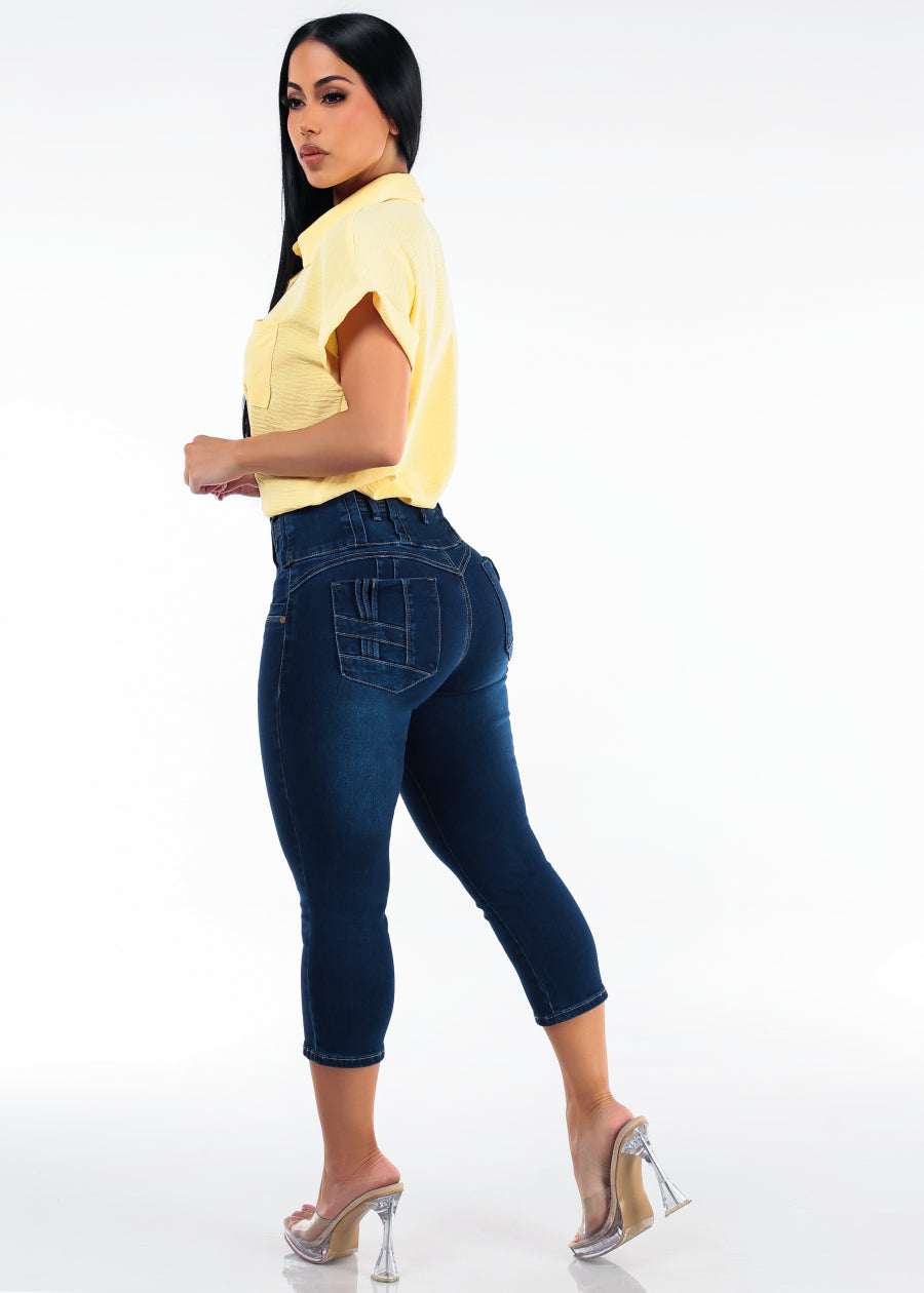 Yellow Levantacola Denim Capris Set