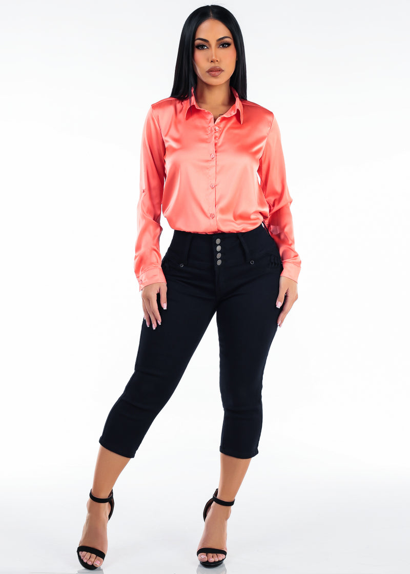 Orange Butt Lift Denim Capris Outfit