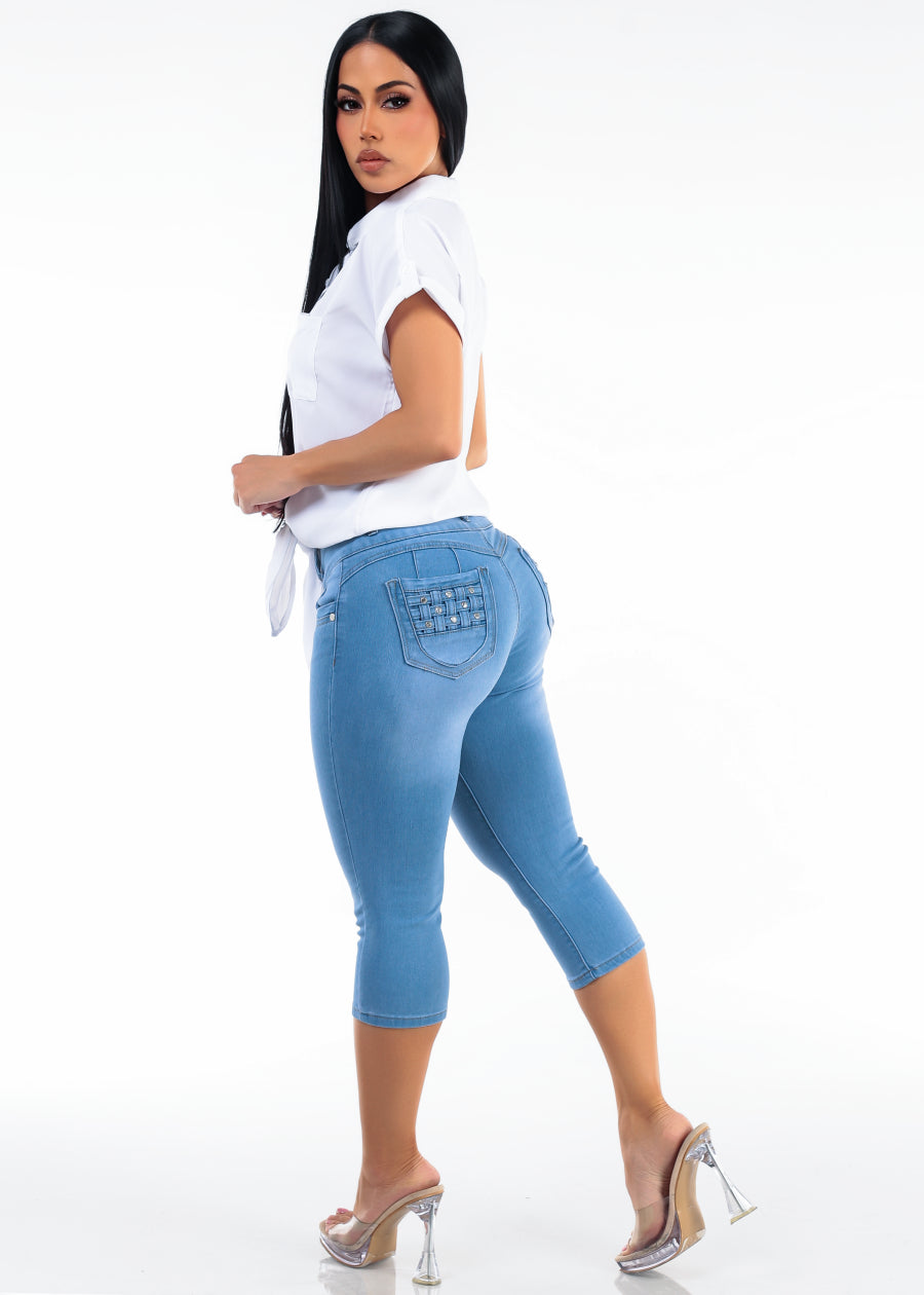 White Levantacola Denim Capris Combo