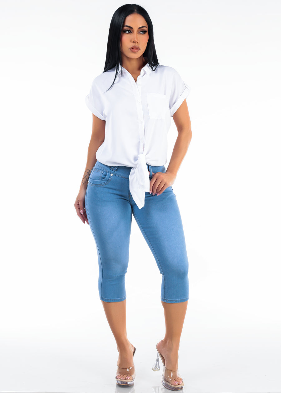 White Levantacola Denim Capris Combo