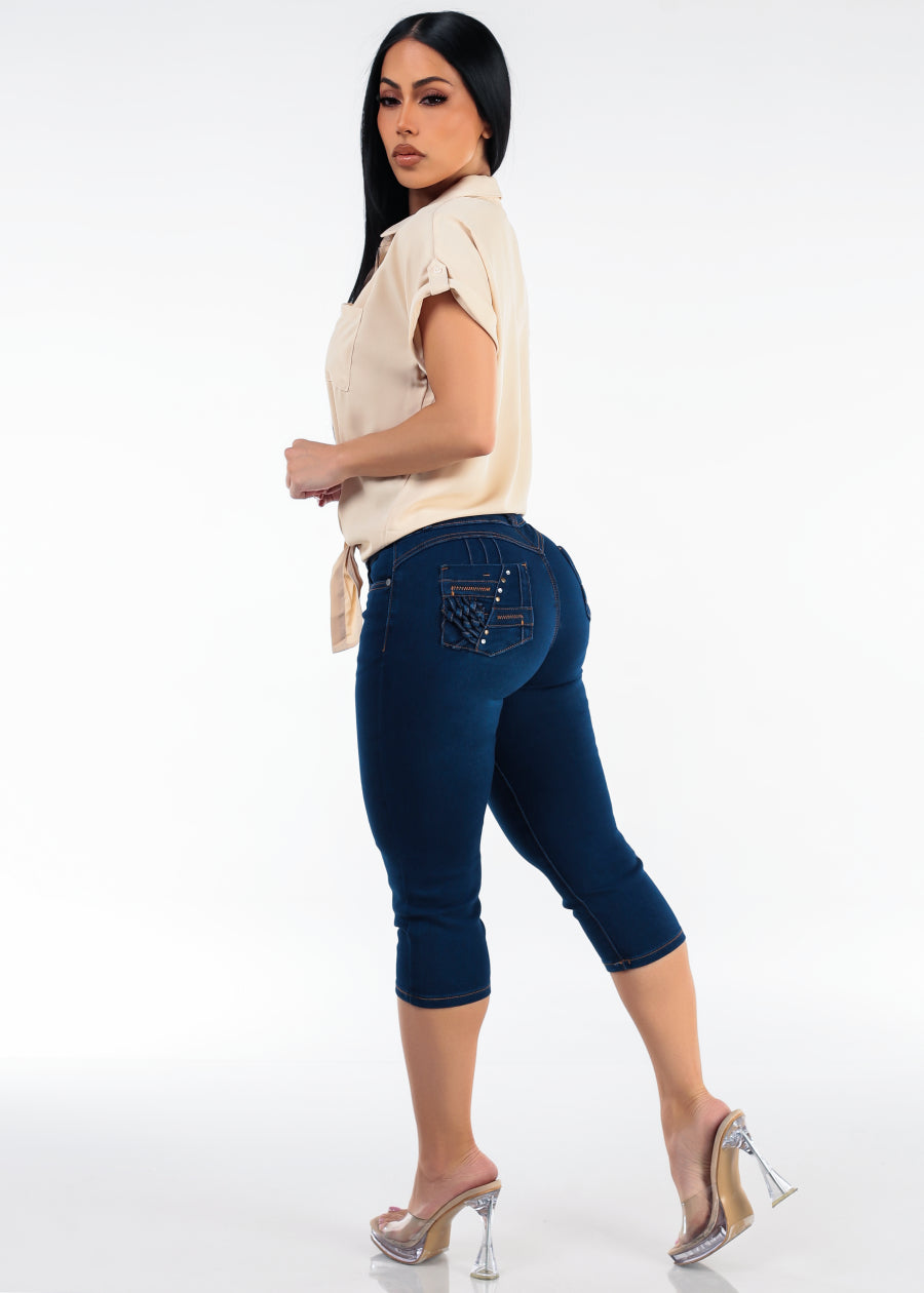 Beige Butt Lift Capris Outfit