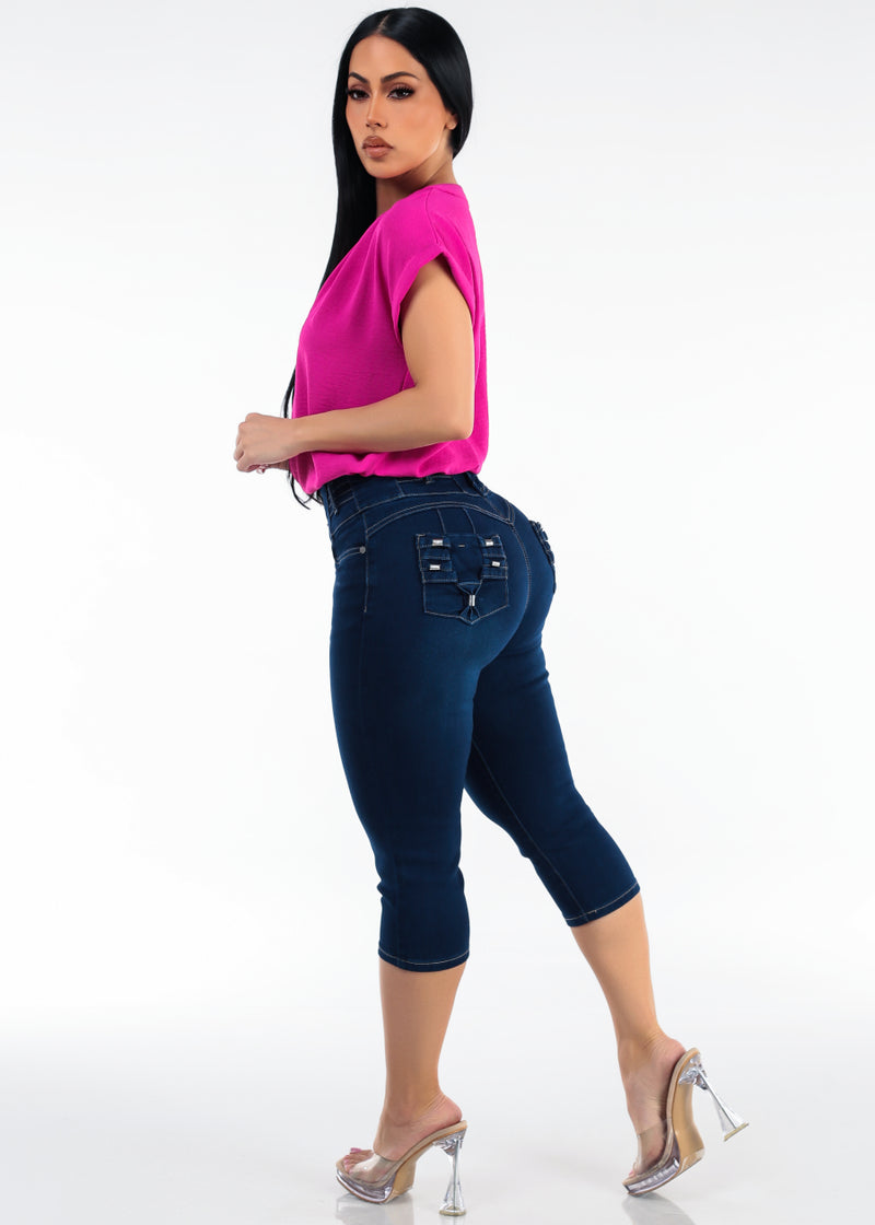 Fuchsia Butt Lift Capris Set