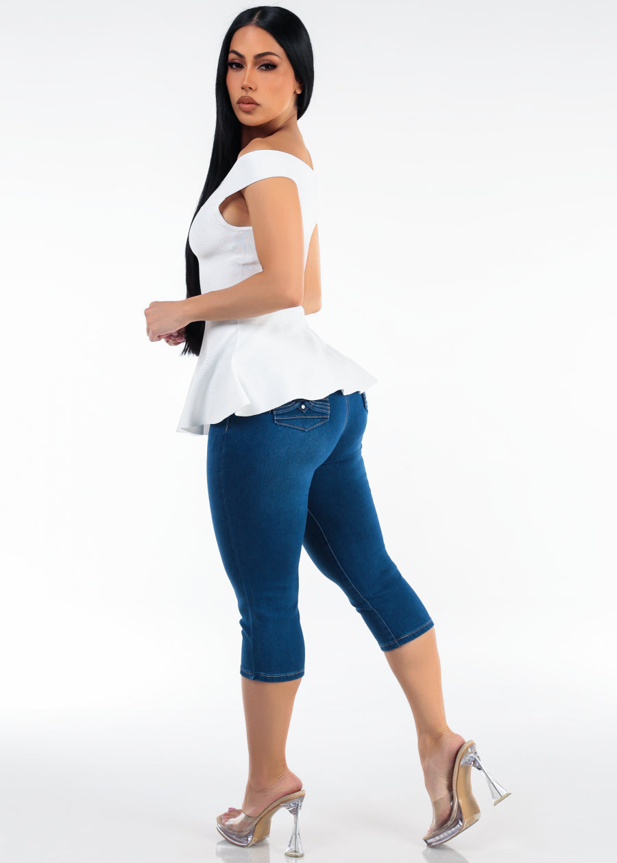 White Butt Lift Capris Combo