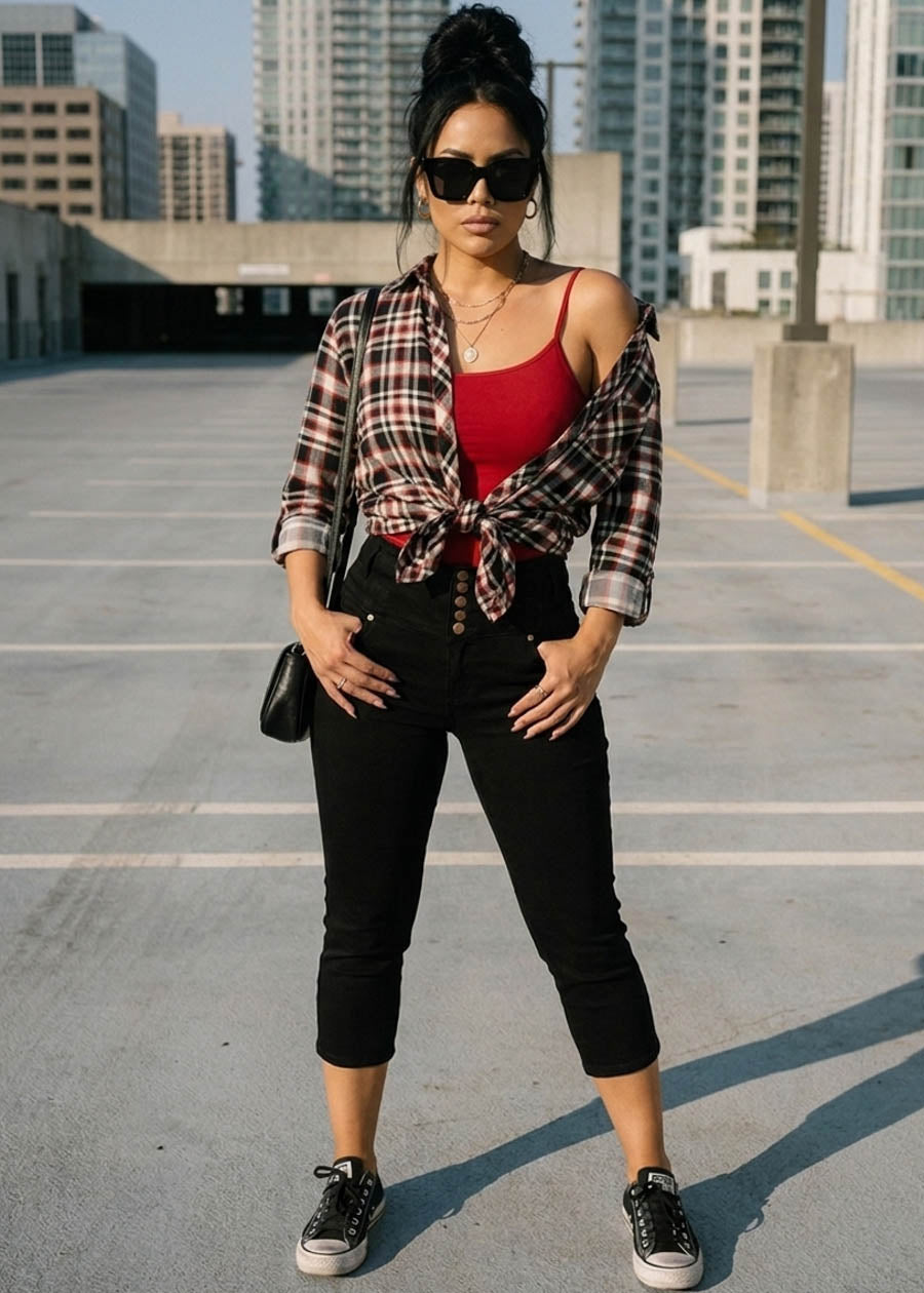 Plaid Red Levantacola Capris Trio
