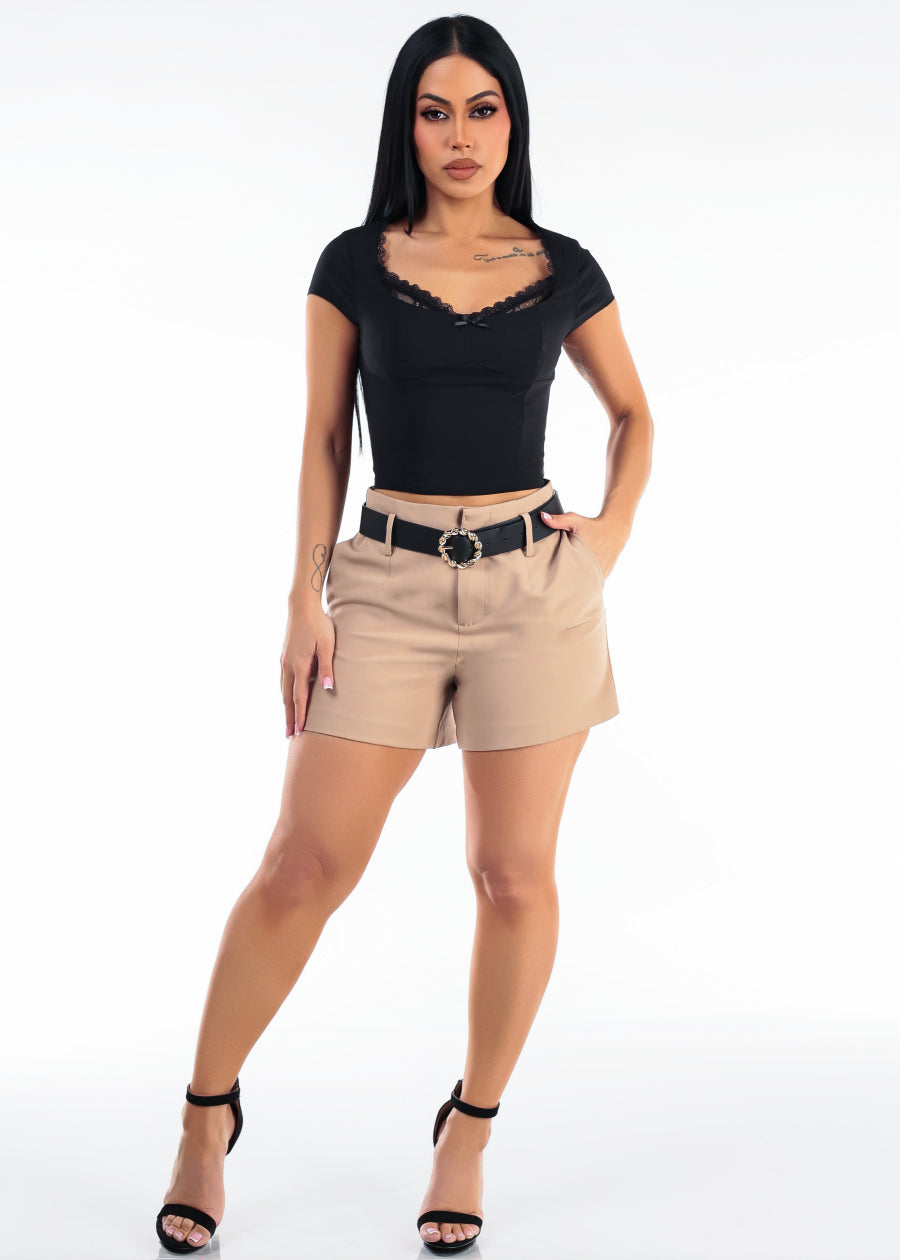 Black Belted Dressy Shorts Combo