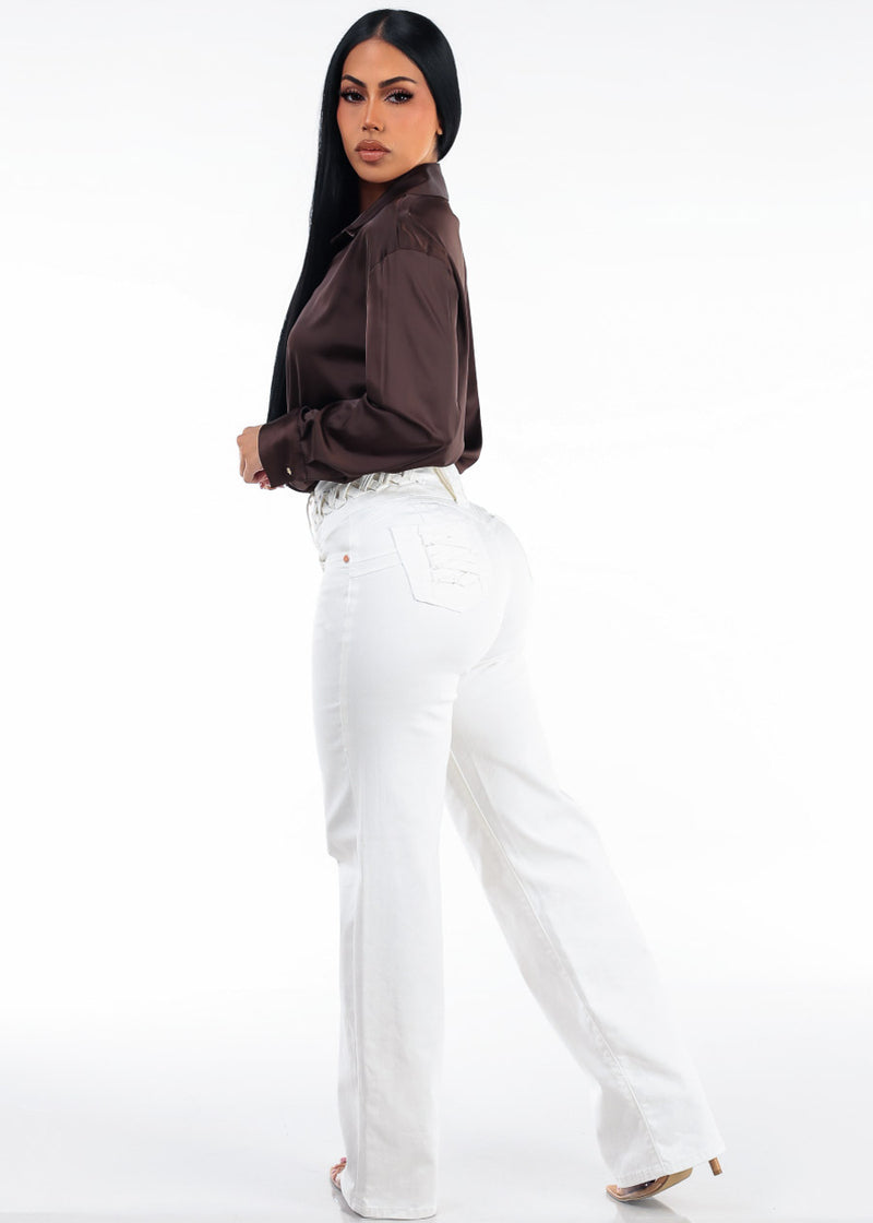 Brown Butt Lift Wide Denim Combo