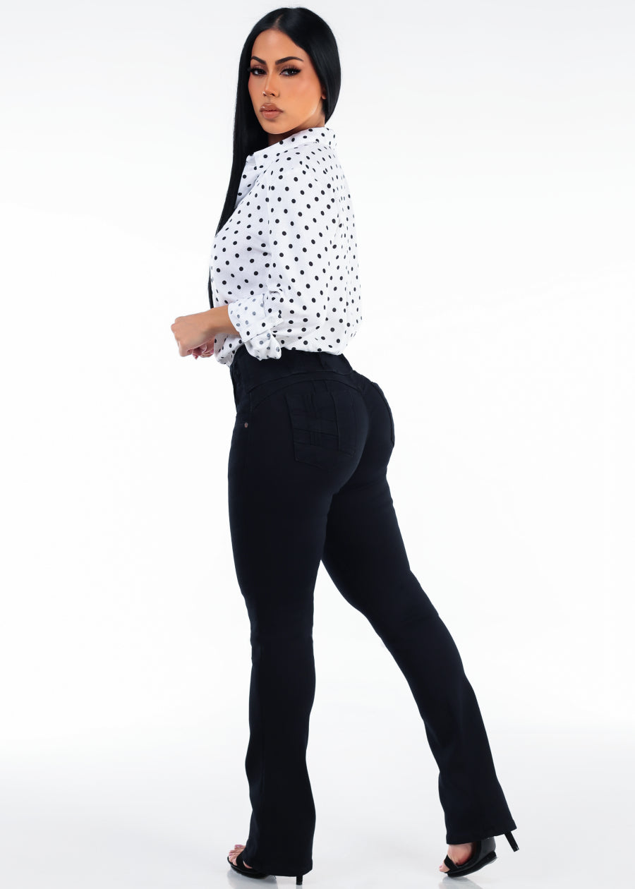 Polka Dot Butt Lift Bootcut Denim Combo