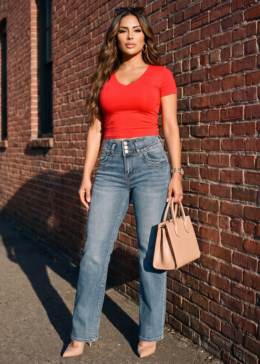 Vneck Red Levantacola Jeans Combo