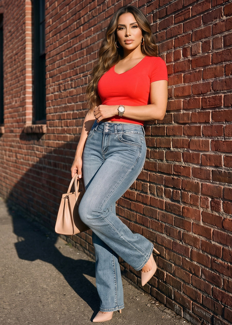 Butt Lift High Waist Stretch Bootcut Jeans Sand Wash