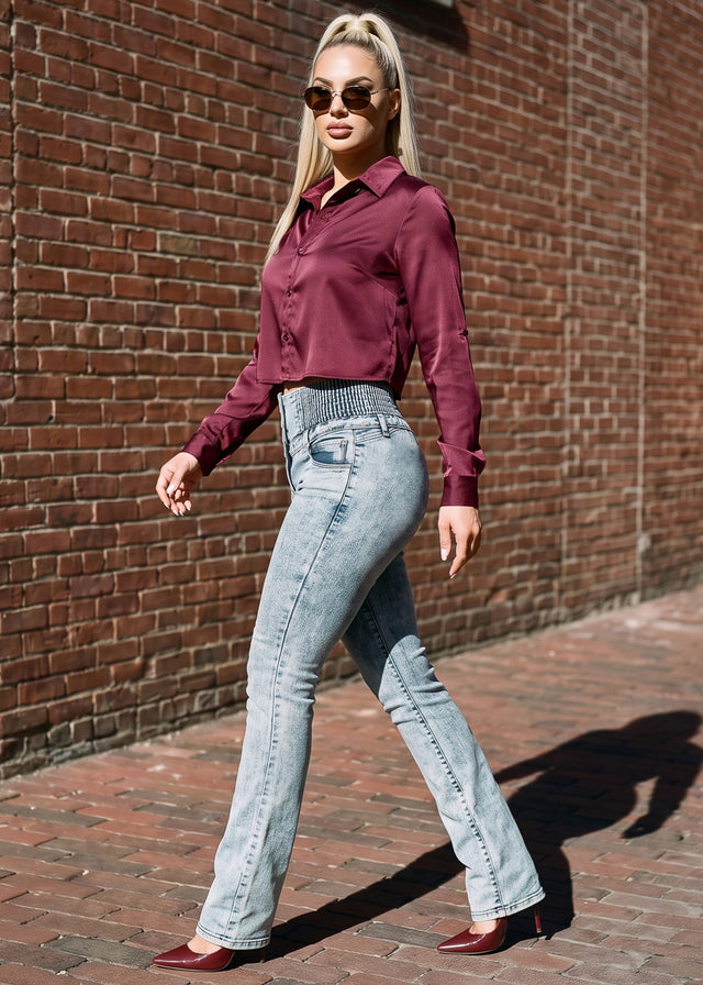 MX JEANS Butt Lift 5 Button Spandex Waist Bootcut Jeans Acid Wash