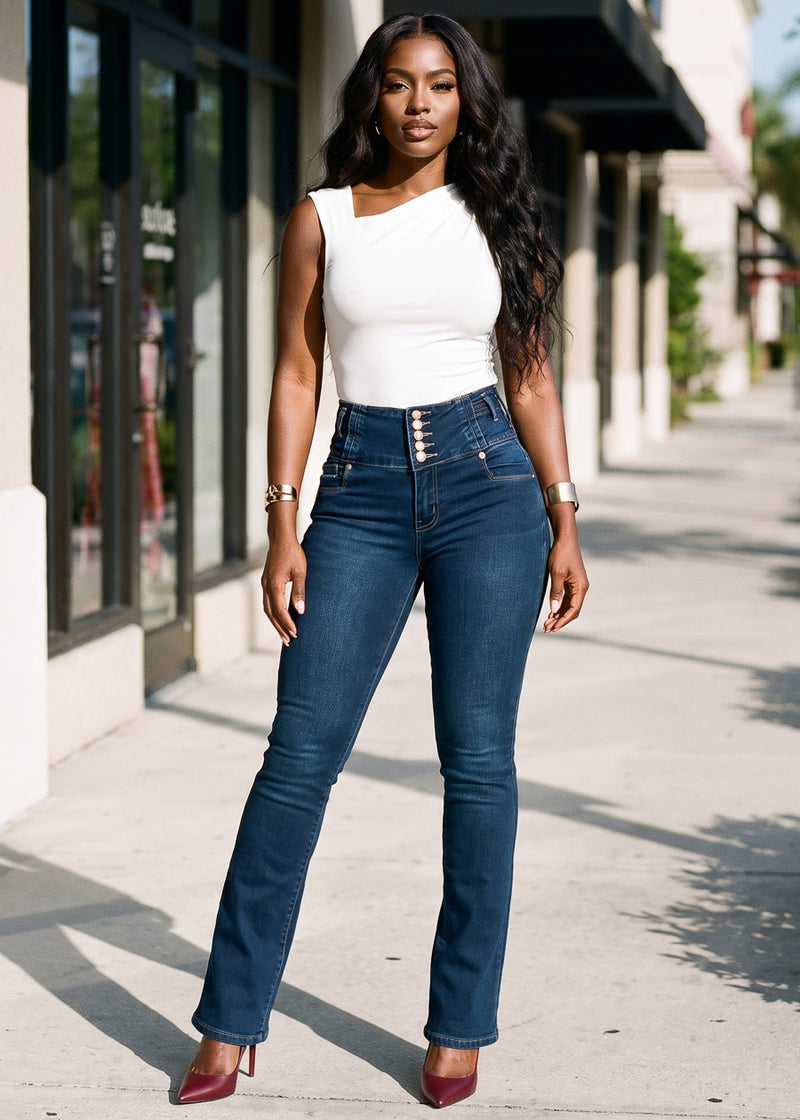 MX JEANS Butt Lift High Waist Stretch Bootcut Jeans Dark Wash