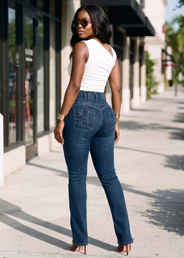 MX JEANS Butt Lift High Waist Stretch Bootcut Jeans Dark Wash