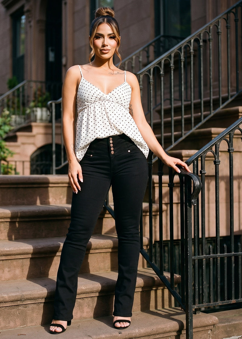 Surplice Vneck Polka Dot Cami Top White
