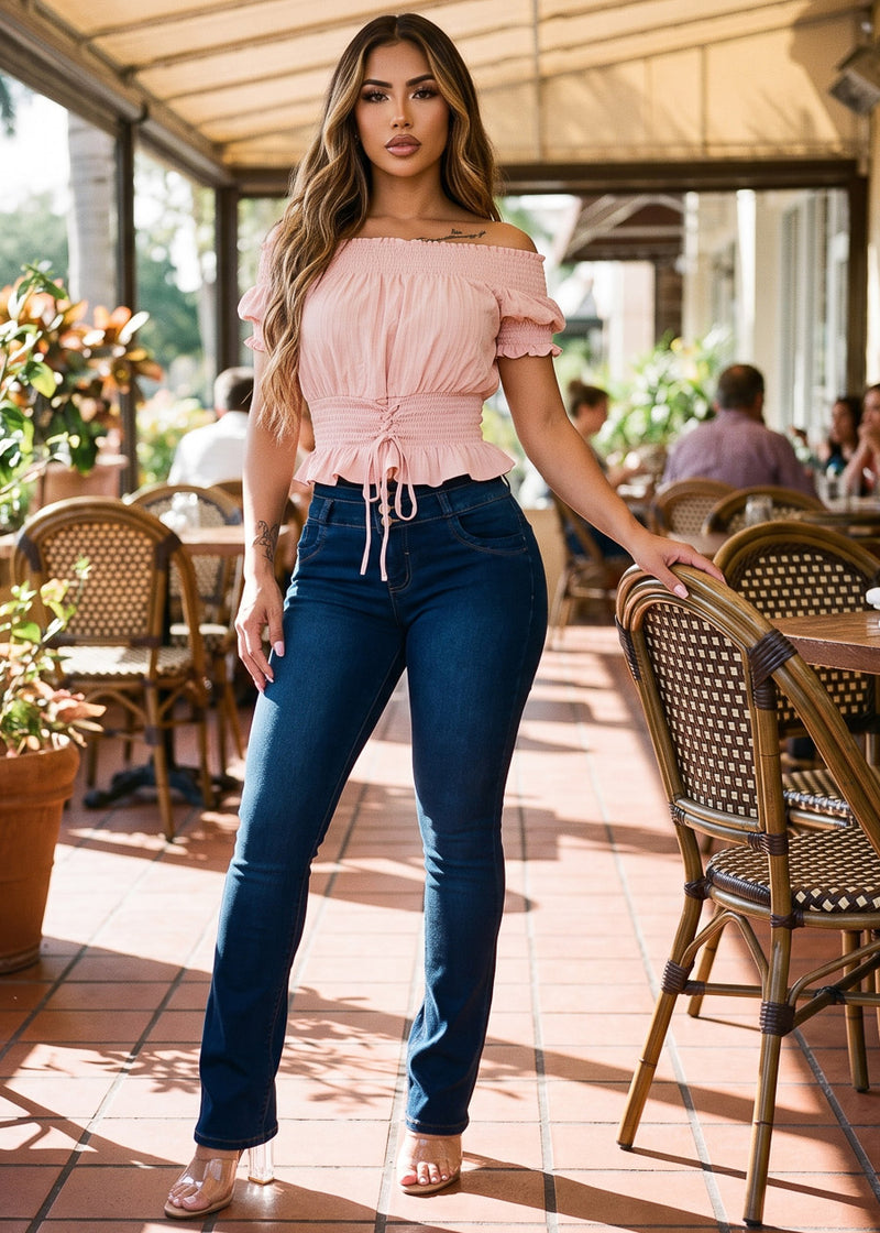 MX JEANS Butt Lift Thick Waist Stretch Bootcut Jeans Dark Wash