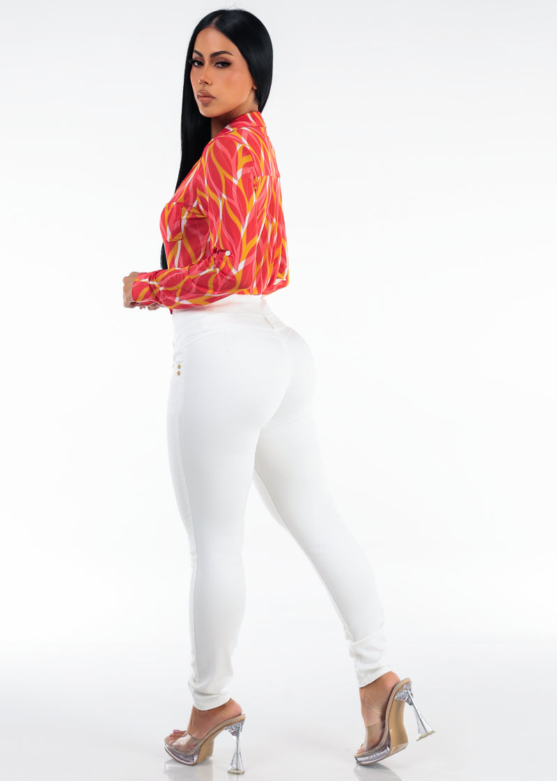 Print Butt Lift Denim Combo