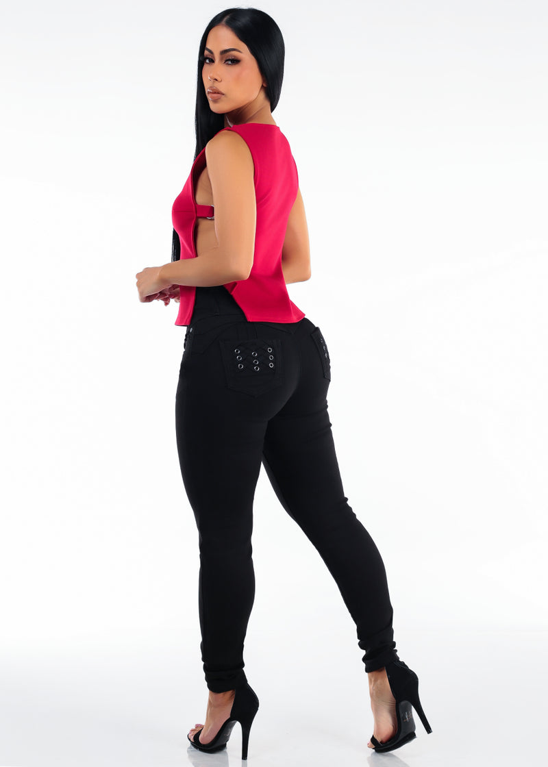 Red Butt Lift Skinnies Outfit