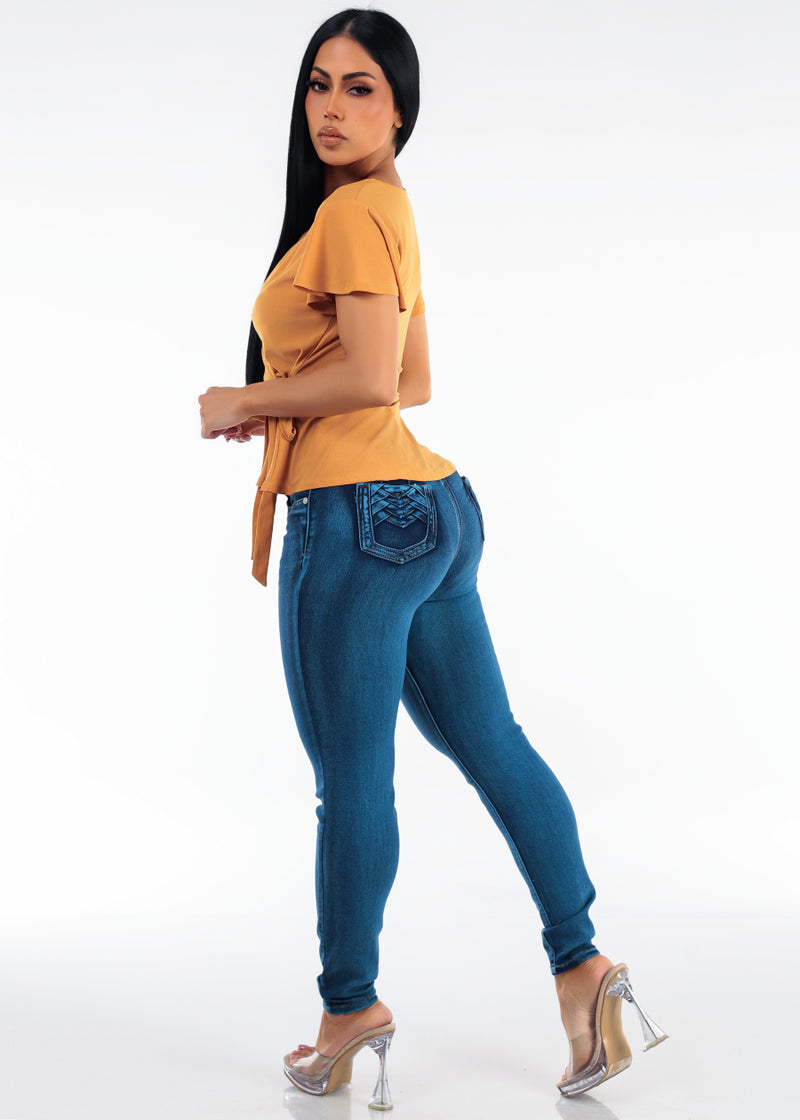 Mustard Butt Lift Skinnies Look