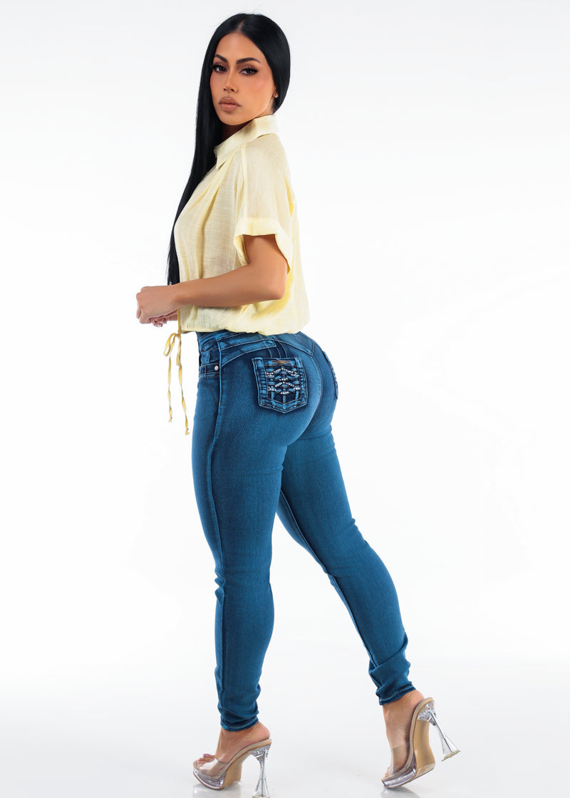 Yellow Butt Lift Skinnies Set