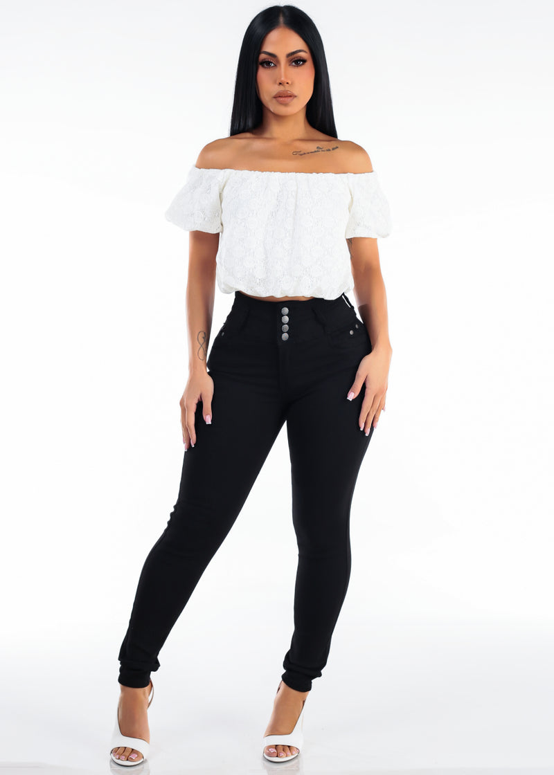 White Butt Lift Skinnies Outfit