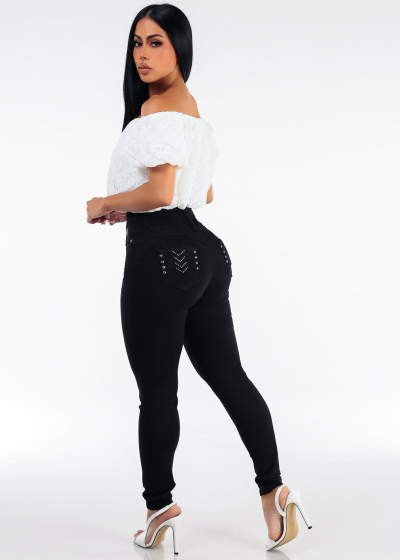 White Butt Lift Skinnies Outfit