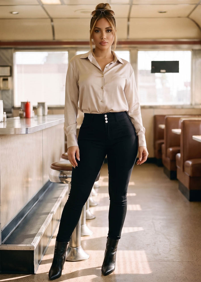 MX JEANS Black High Waist Butt Lift Levanta Cola Jeggings