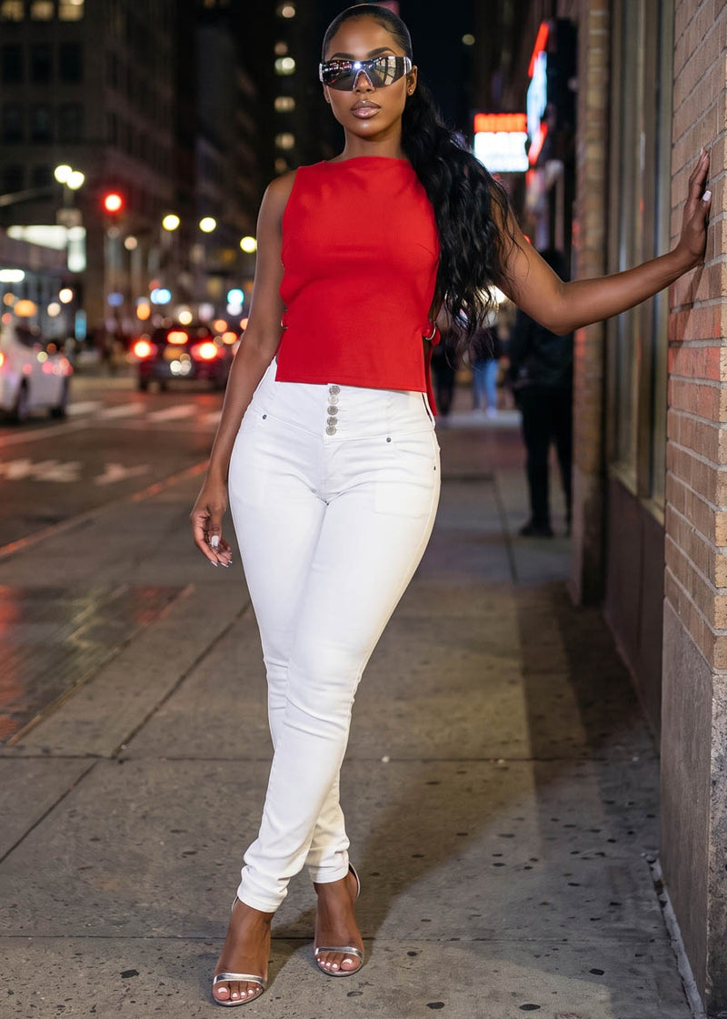 Red Levantacola Skinnies Outfit
