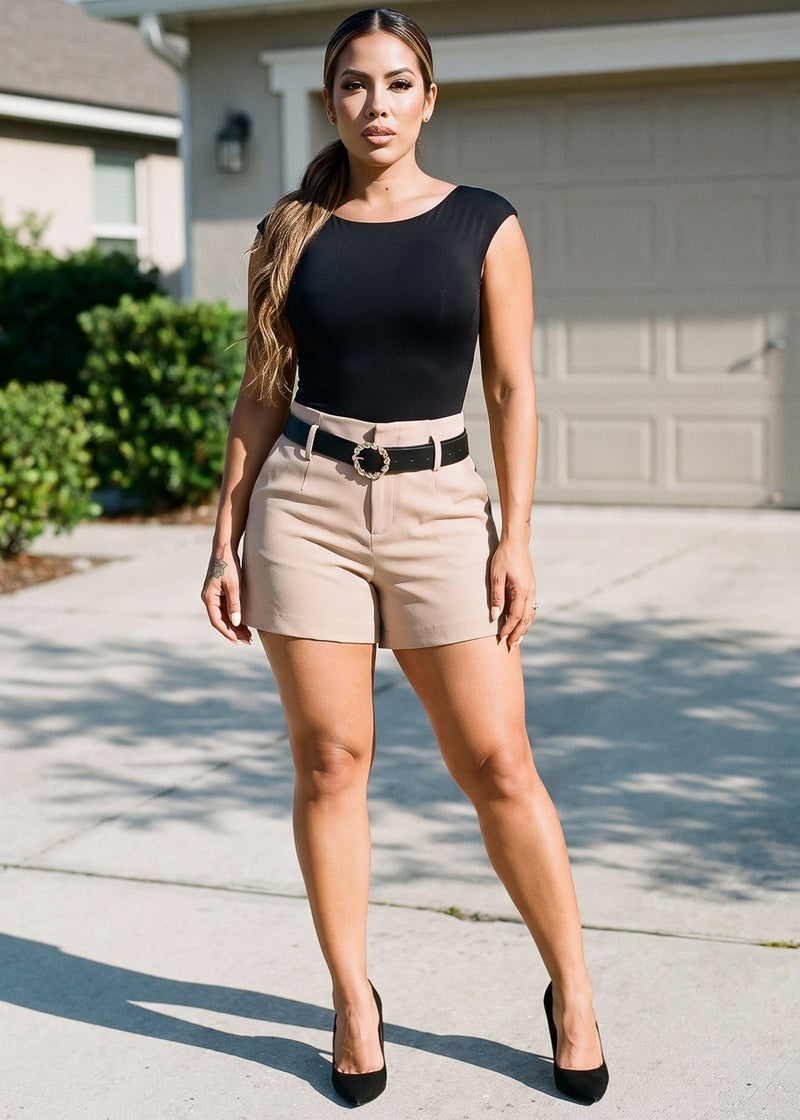 Short Cap Sleeve Boat Neckline Stretch Bodysuit Black