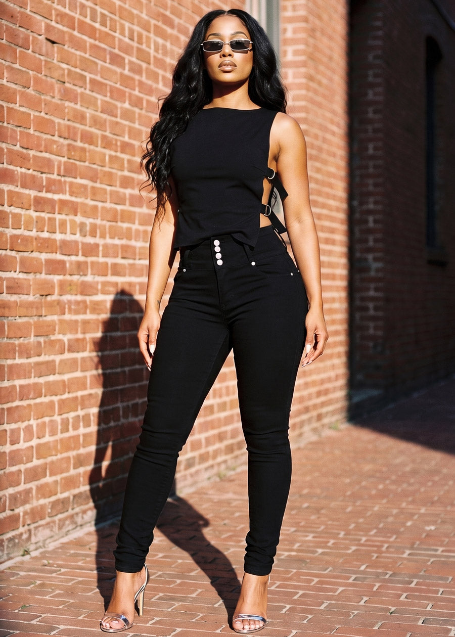 Butt Lift High Waisted Stretch Skinny Jeans Black