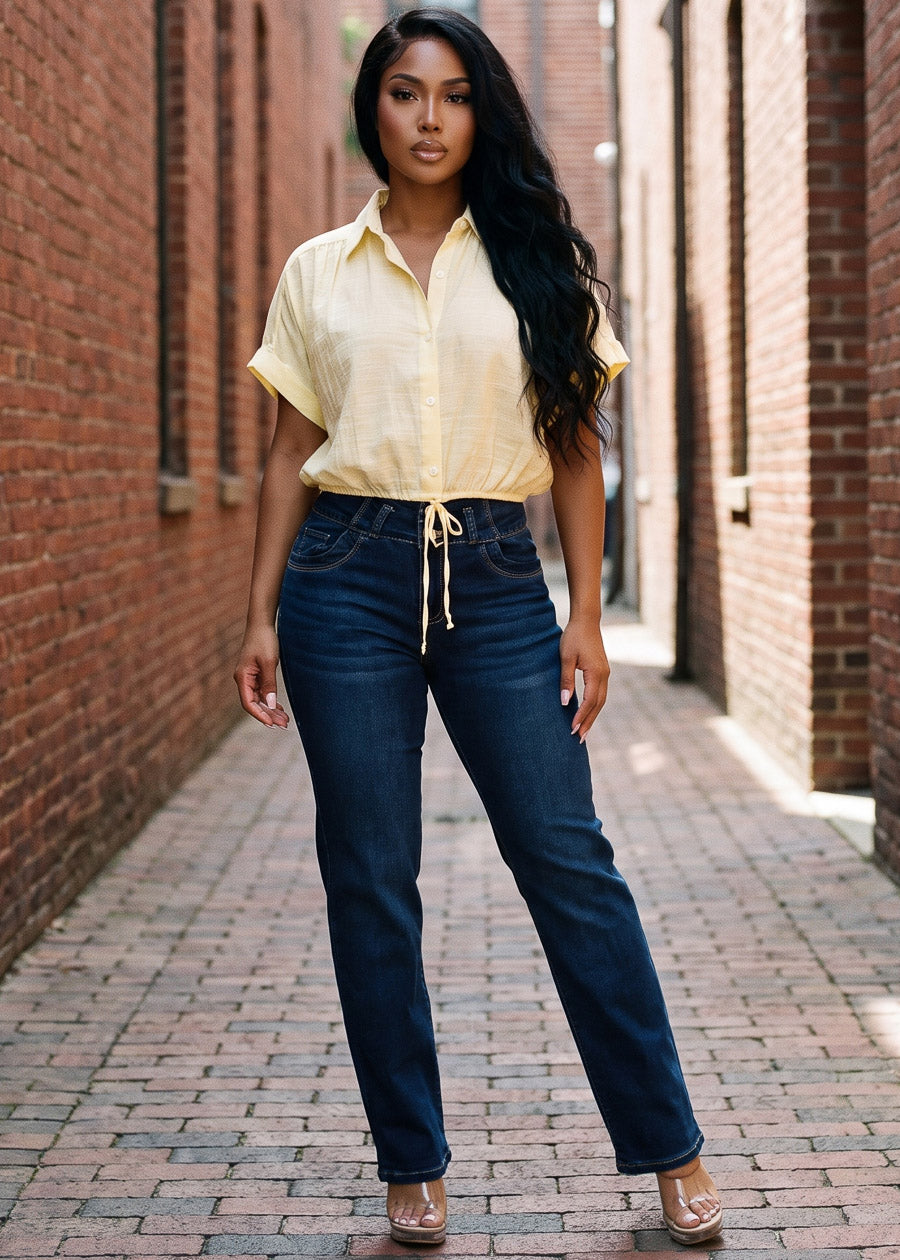 Butt Lift High Waist Stretch Bootcut Jeans Dark Wash