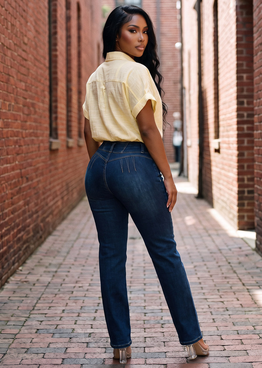Butt Lift High Waist Stretch Bootcut Jeans Dark Wash