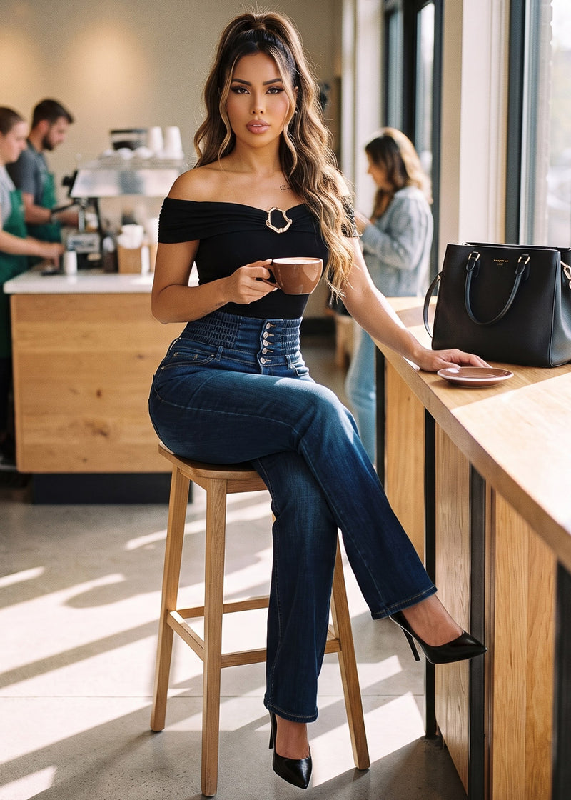 Black Levantacola Wide Denim Look