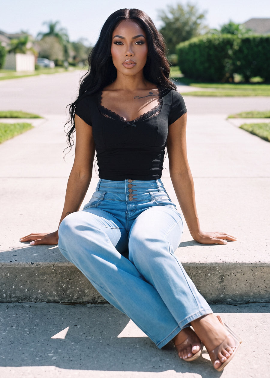 Black Levantacola Wide Denim Look