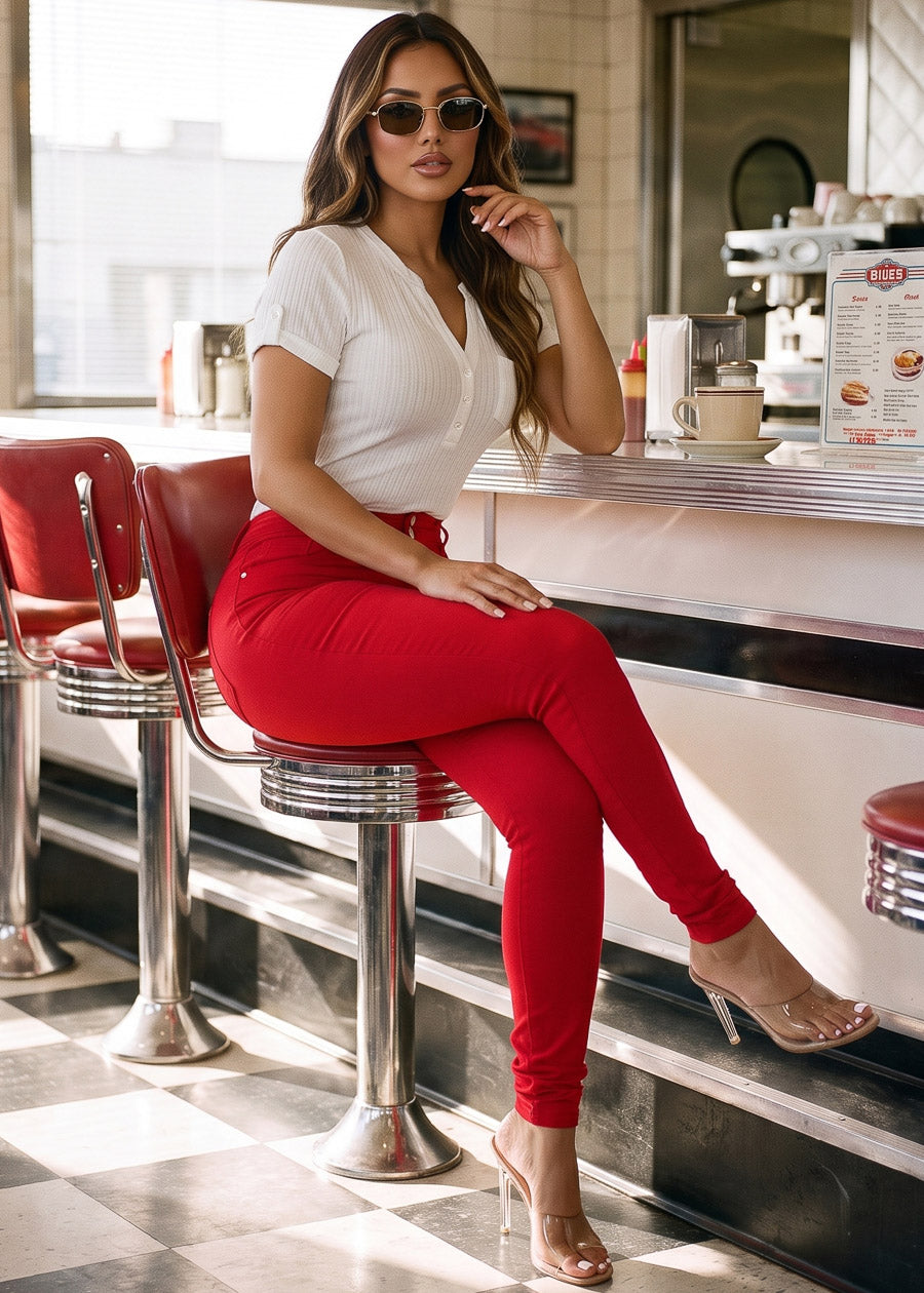 White Butt Lift Jeggings Set