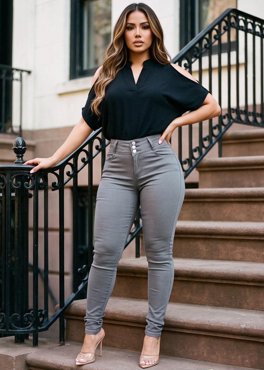 High Waisted Butt Lifting Jeggings Grey, view 4 of 9