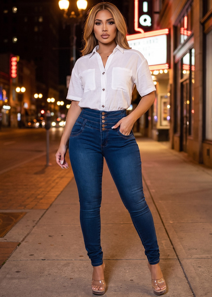 MX JEANS Butt Lift Thick Waist Stretch Skinny Jeans Dark Wash