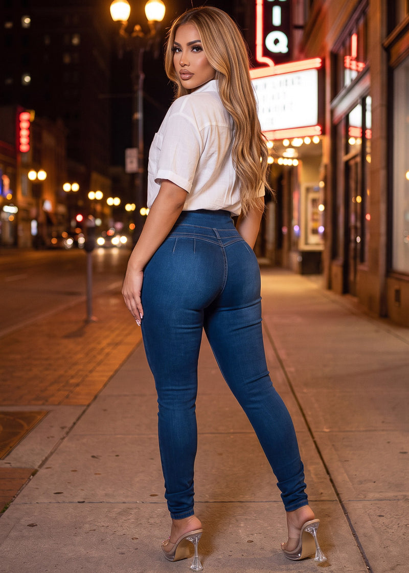 MX JEANS Butt Lift Thick Waist Stretch Skinny Jeans Dark Wash