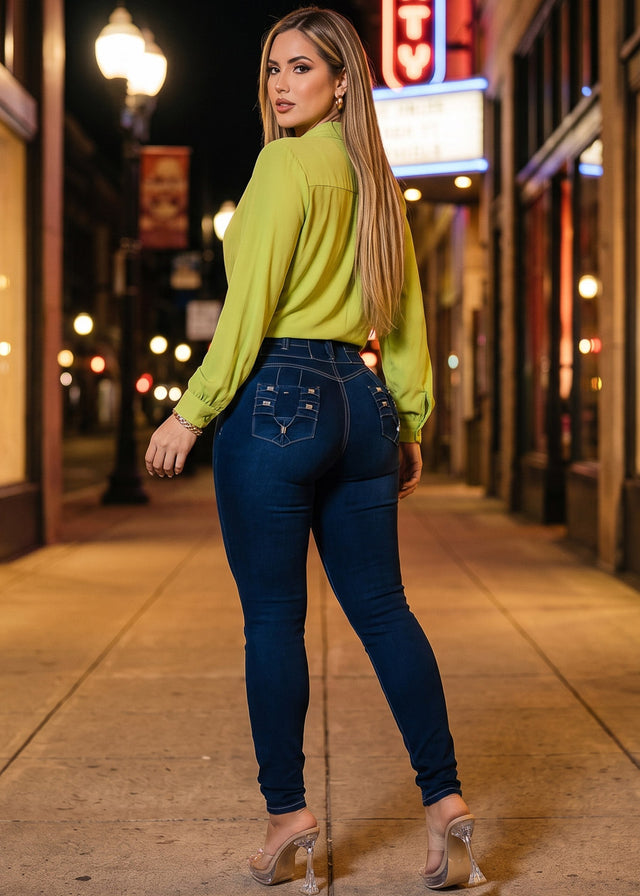 MX JEANS Levantacola Super High Waist Stretch Skinny Jeans Dark Wash