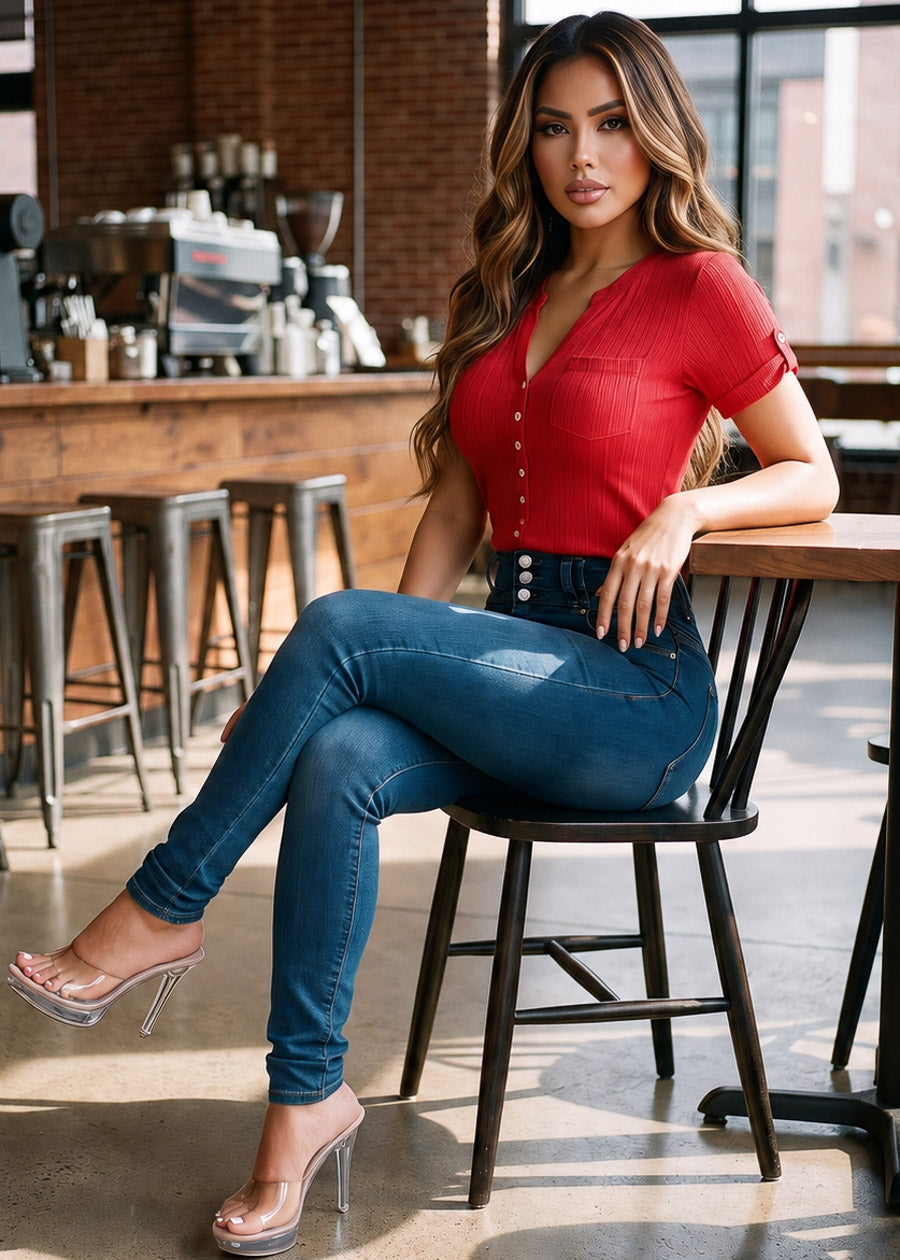 MX JEANS Levantacola Super High Waist Stretch Skinny Jeans Sand Wash