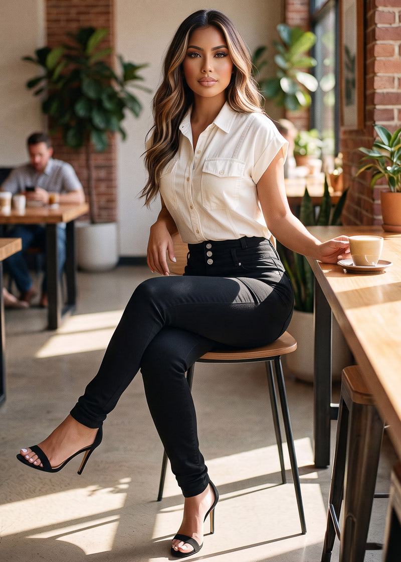Sleeveless Button Up Tencel Collared Blouse Ivory