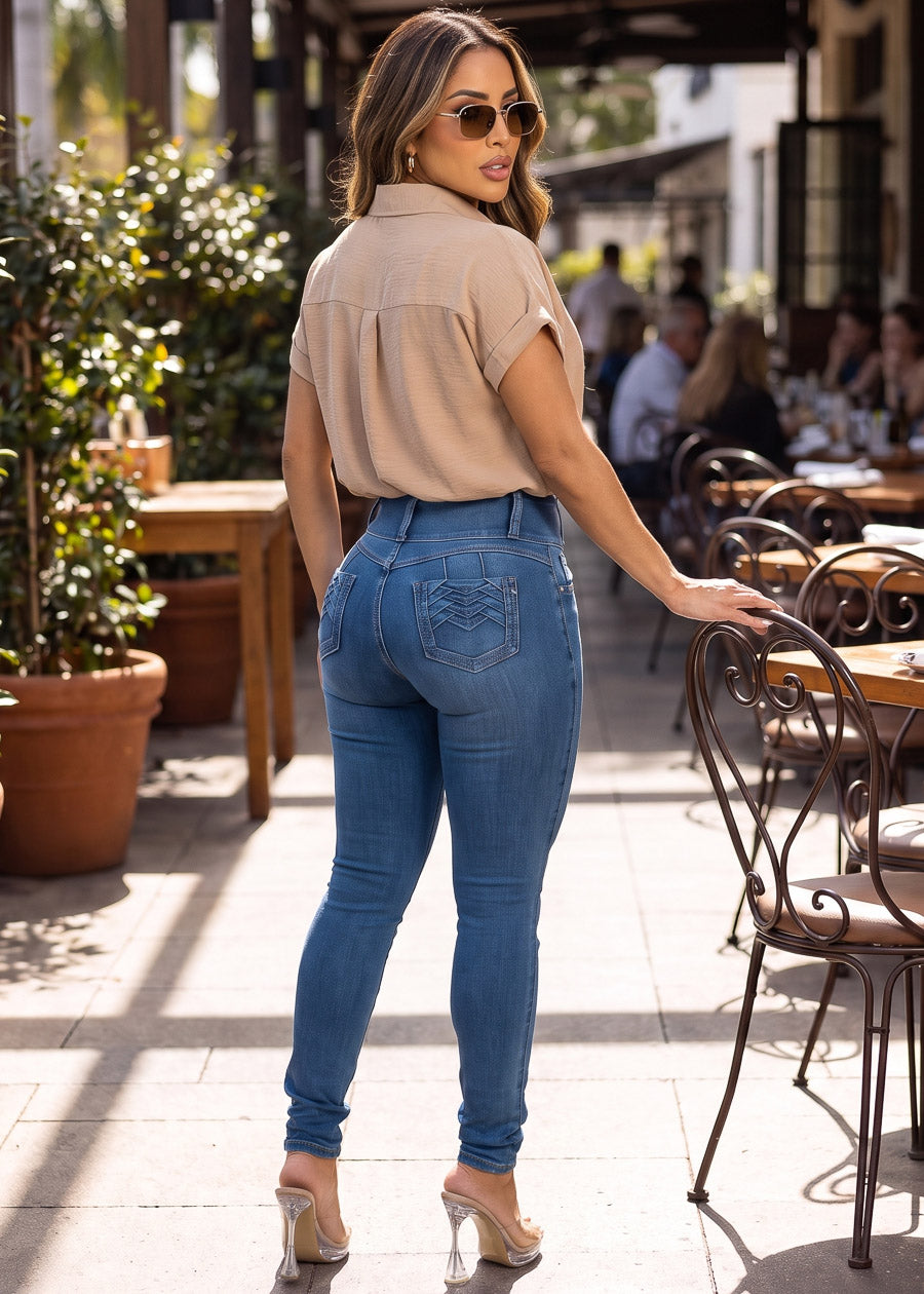 MX JEANS Levantacola Super High Waist Stretch Skinny Jeans Med Sand Wash