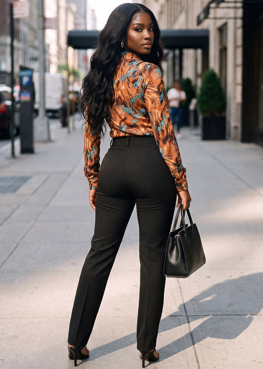 Print Dressy Bootcut Pants Look