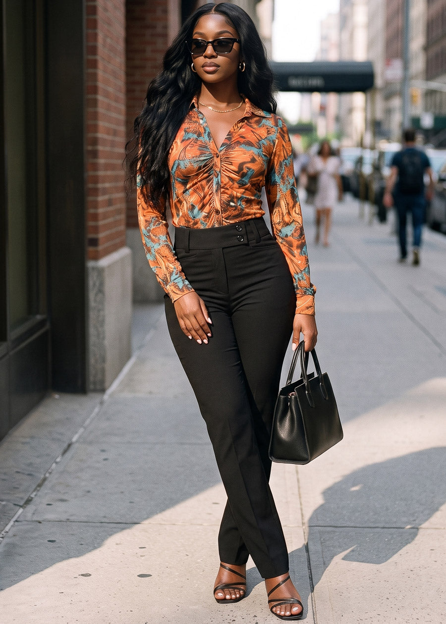 Print Dressy Bootcut Pants Look